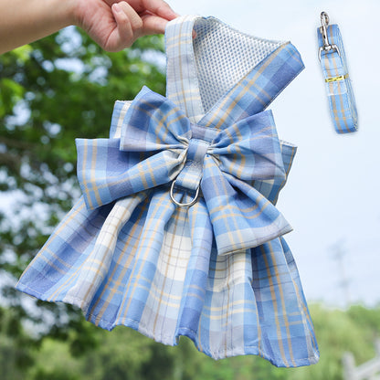 Pet JK Dress Harnesses Plaid Skirt Puppy Girl Dog Clothes For Small Medium Dogs - canrusupet