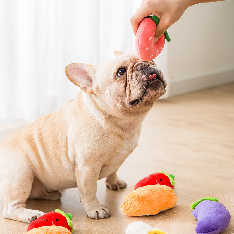 Squeaky Fruit & Veggie Plush Dog Chew Toys For Small Dogs canrusupet