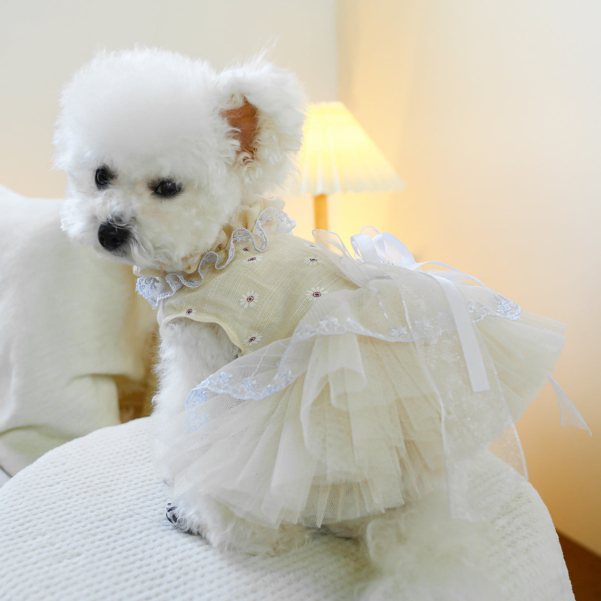 Pet Dog Clothes Waltz Tulle Skirt with bow-knot - canrusupet