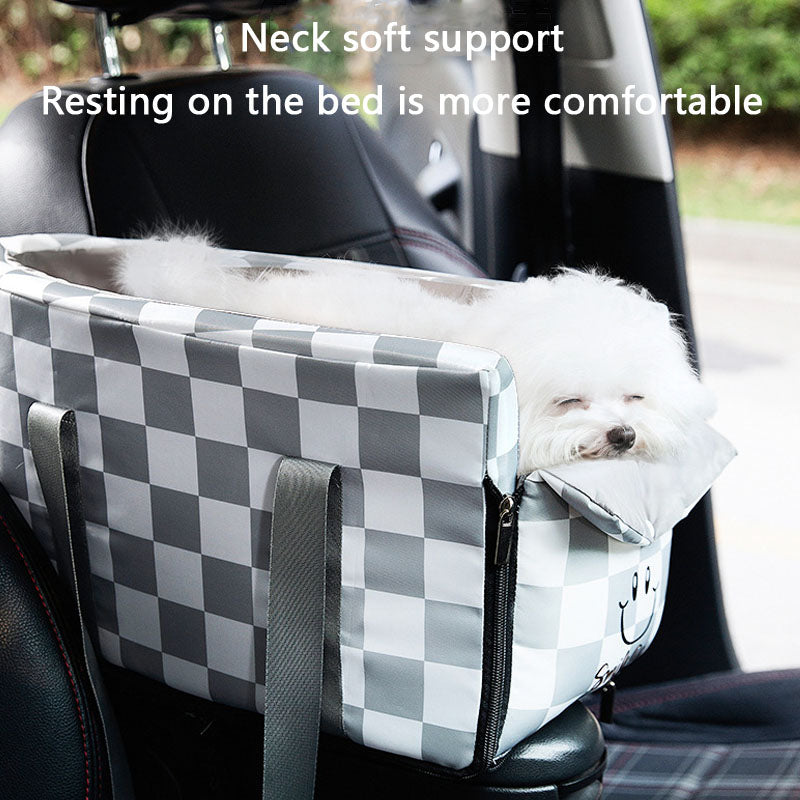 Dog Car Seat Plaid Travel Bed, Portable Pet Carrier For Cars canrusupet
