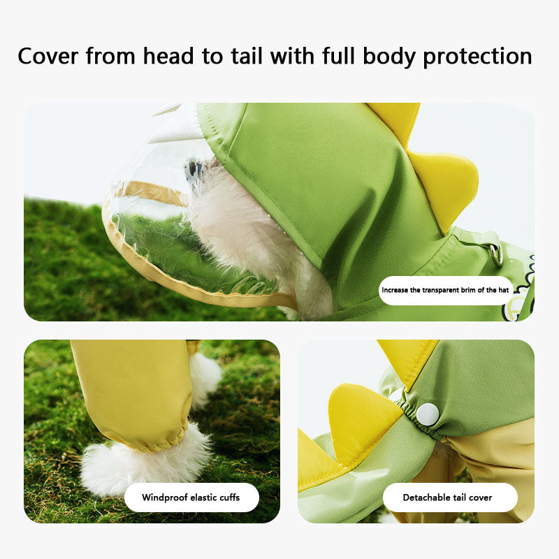 4-Leg Dog Raincoat Tail Protector - Dino Style Waterproof canrusupet