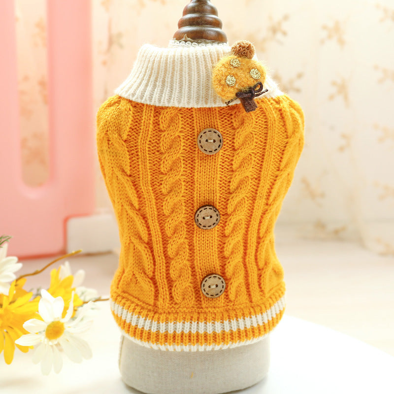 Dog Or Cat Clothes Sweater With Twist Buttons - canrusupet