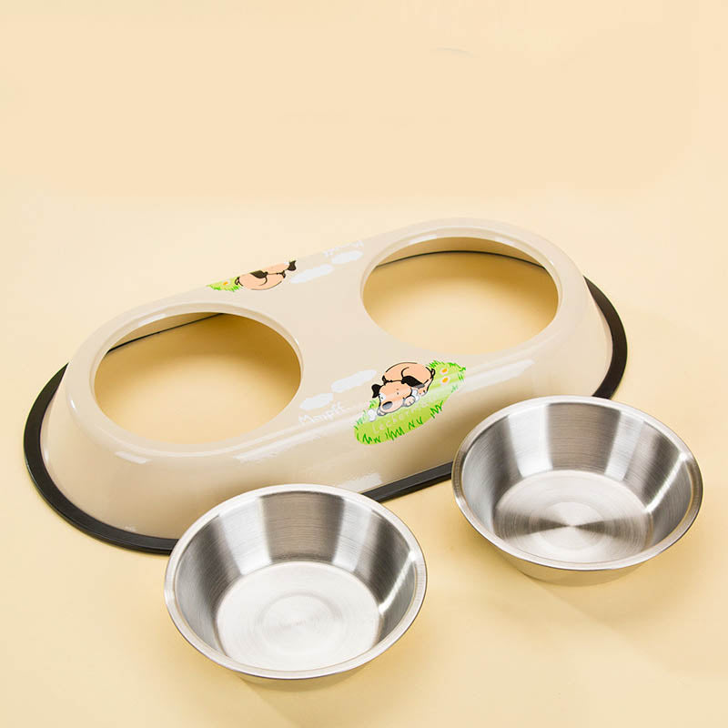 Cartoon Double Bowl Style Stainless Steel Dog Bowl For Pet canrusupet