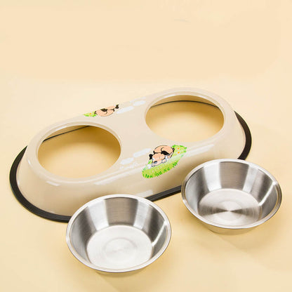 Cartoon Double Bowl Style Stainless Steel Dog Bowl For Pet canrusupet
