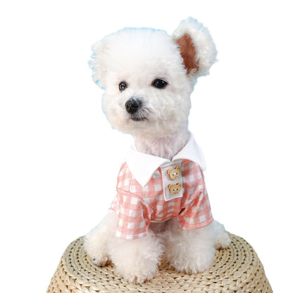 Dog Or Cat Clothes Bear Checkered Polo Shirt - canrusupet