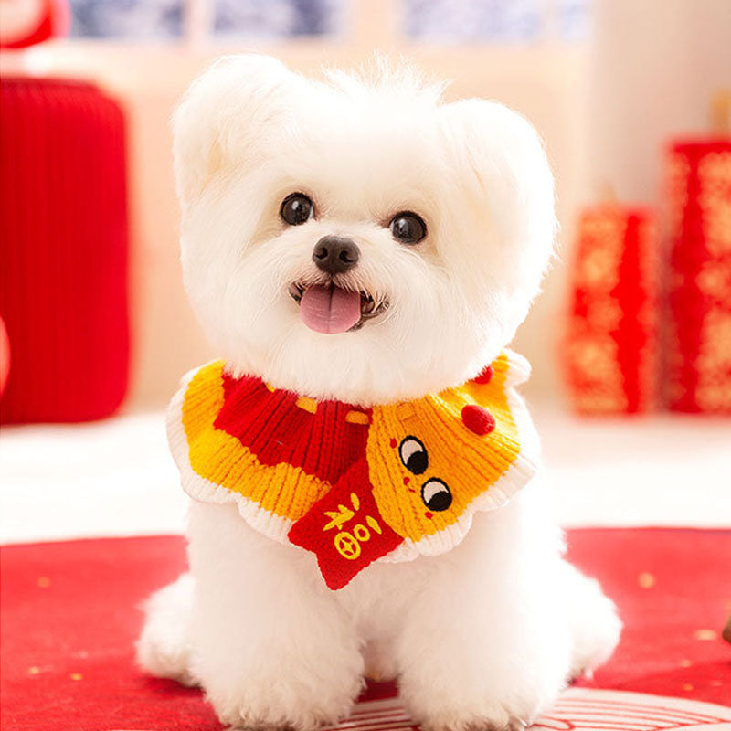 Festive Winter Cat Collar - Knit Christmas Bib For Cats canrusupet