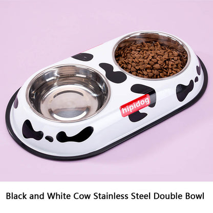 Cartoon Double Bowl Style Stainless Steel Dog Bowl For Pet canrusupet