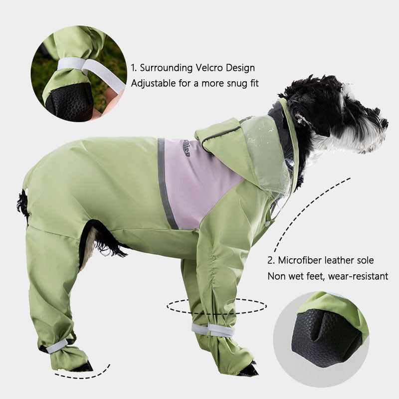 Dog Raincoat 4-Leg Waterproof Full-Cover W/Tail - Small Dogs canrusupet