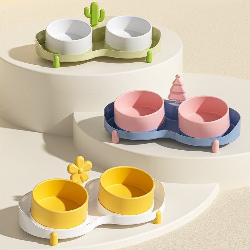 Ceramic Elevated Dog Bowl - Anti-Tip Double Bowl For Pets canrusupet