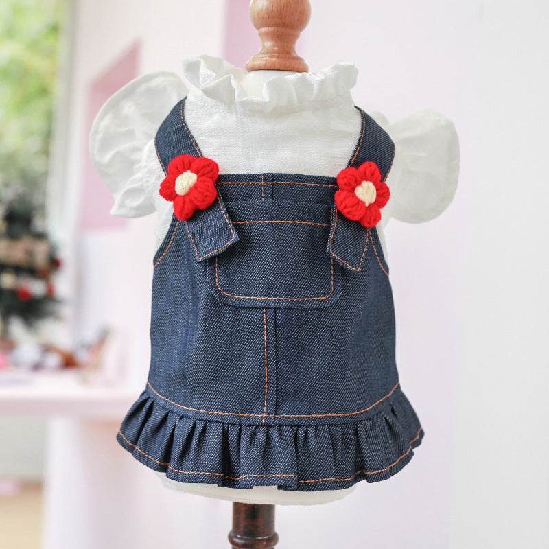 Dog Or Cat Clothes Little Red Flower Suspenders Dress - canrusupet