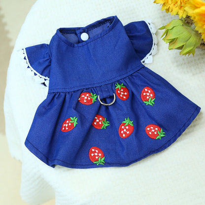 Dog Or Cat Clothes Strawberry Denim Dress - canrusupet