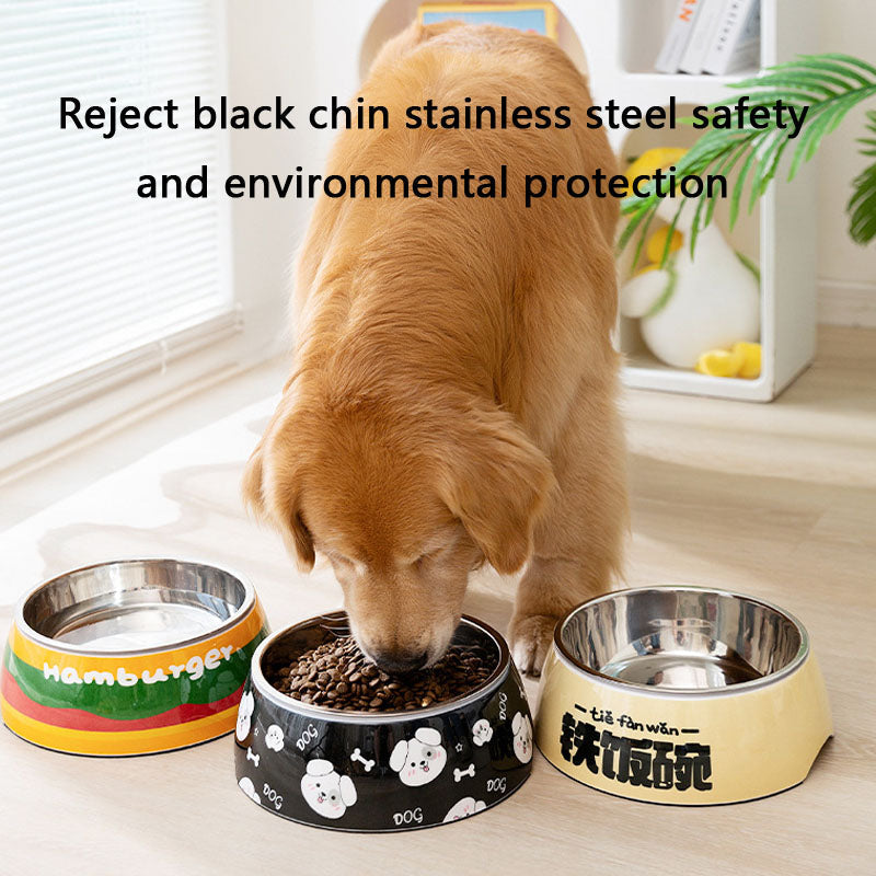Cartoon Print Stainless Steel Dog Bowl For Large/Medium Dogs canrusupet