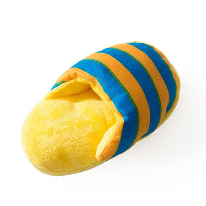 Striped Plush Squeaky Dog Toy Slippers - Durable Chew Toys canrusupet