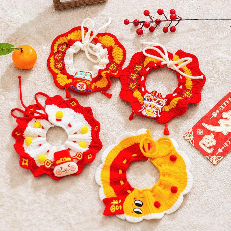 Festive Winter Cat Collar - Knit Christmas Bib For Cats canrusupet