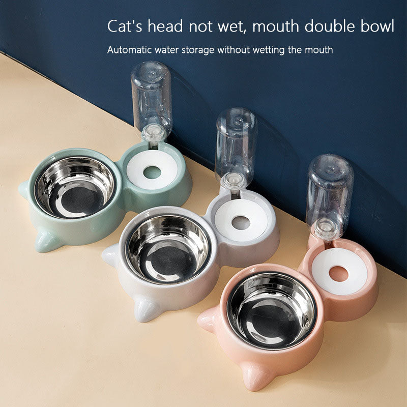 Dog Bowl Stainless Steel Double Dish - Auto Waterer for Pet canrusupet